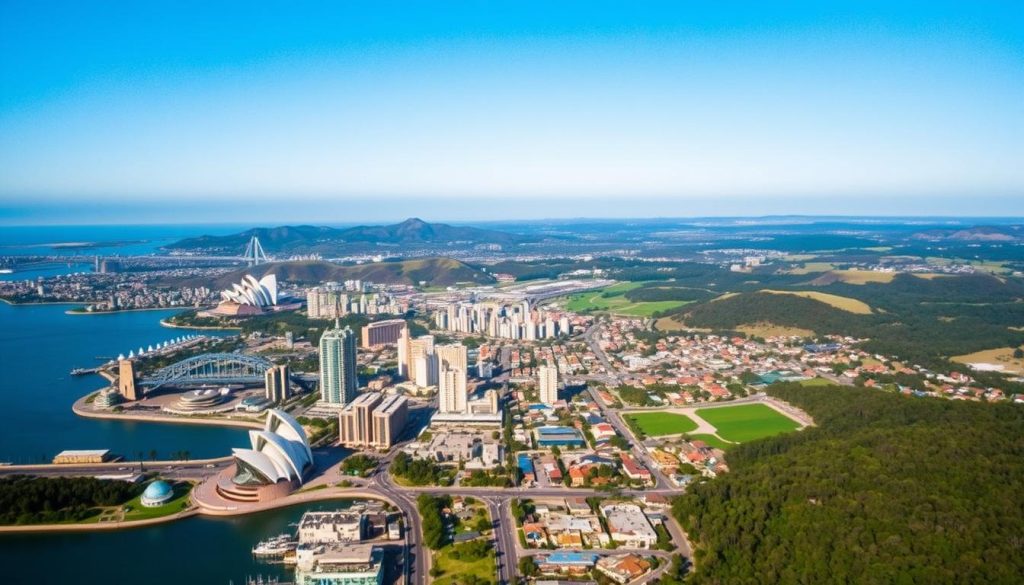 A scenic aerial view of service areas in New South Wales, showcasing diverse landscapes including urban centers, coastal regions, and rural areas, expressed through a harmonious blend of nature and infrastructure. In the foreground, prominent landmarks of Sydney visible, such as the Sydney Opera House and Harbour Bridge, suggesting a bustling city. The middle ground features various residential and commercial buildings, while the background includes rolling hills and lush greenery, depicting the expansive support areas available. The sky is clear with soft, natural lighting, evoking a sense of professionalism and reliability. The atmosphere is vibrant yet calm, perfect for an article about structural integrity inspection services. No human subjects present; focus is solely on the landscapes. A scenic aerial view of service areas in New South Wales, showcasing diverse landscapes including urban centers, coastal regions, and rural areas, expressed through a harmonious blend of nature and infrastructure. In the foreground, prominent landmarks of Sydney visible, such as the Sydney Opera House and Harbour Bridge, suggesting a bustling city. The middle ground features various residential and commercial buildings, while the background includes rolling hills and lush greenery, depicting the expansive support areas available. The sky is clear with soft, natural lighting, evoking a sense of professionalism and reliability. The atmosphere is vibrant yet calm, perfect for an article about structural integrity inspection services. No human subjects present; focus is solely on the landscapes.
